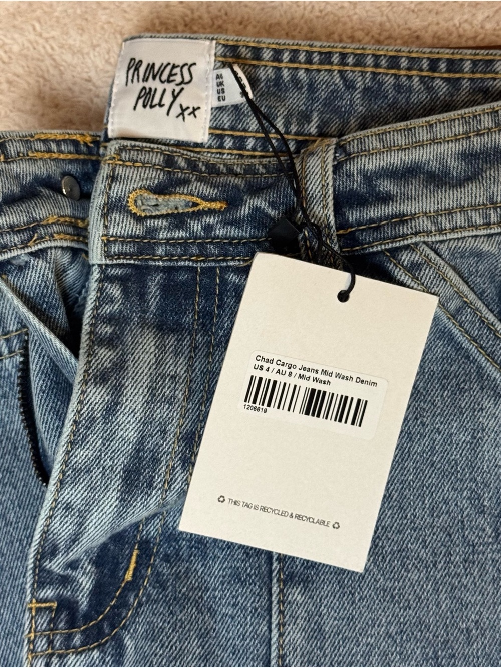 Princess Polly Light Blue Chad Cargo Jeans - US Size 4